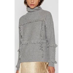 Joie‎ Paisli Heather Gray wool cashmere blend sweater fringe size S